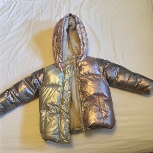 GAP Metallic Silver and Cream Sherpa Jacket